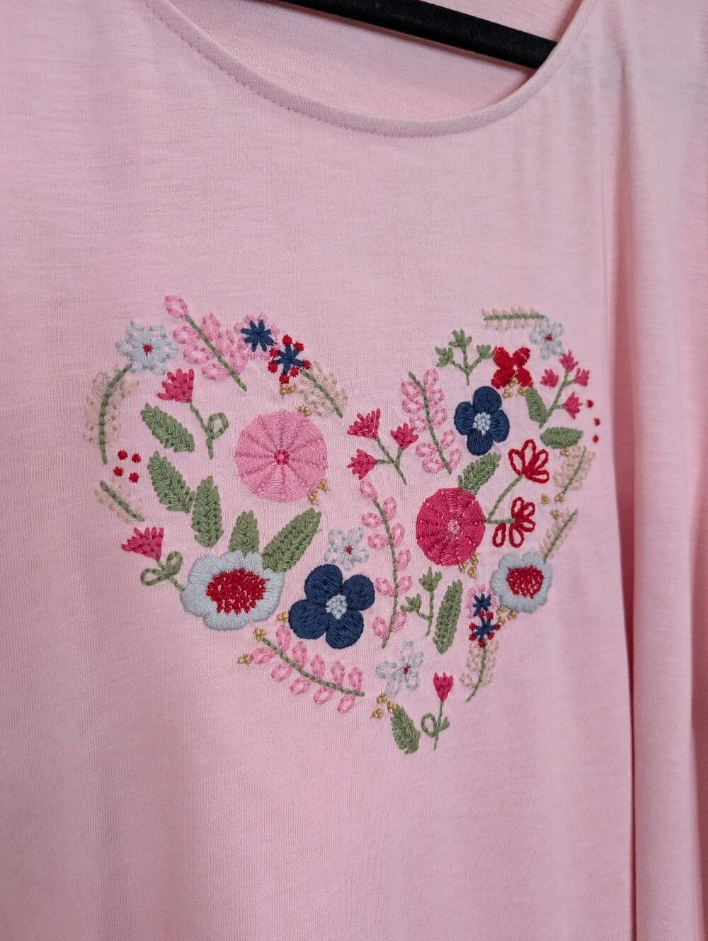 Coldwater Creek Embroidered Heart Floral Tee Pink 3X Cottagecore Boho Top - Picture 3 of 7